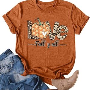 Women Thanksgiving Pumpkin Print Colored Cotton T-Shirt
